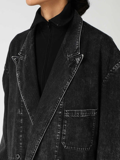 8OZ DENIM CHEMICAL WASH PEAKED LAPEL JACKET