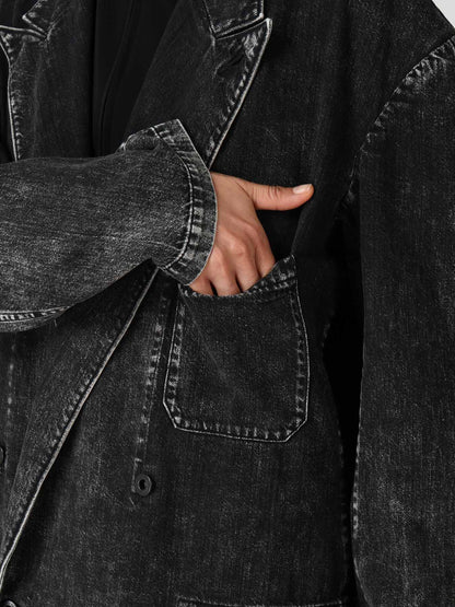 8OZ DENIM CHEMICAL WASH PEAKED LAPEL JACKET