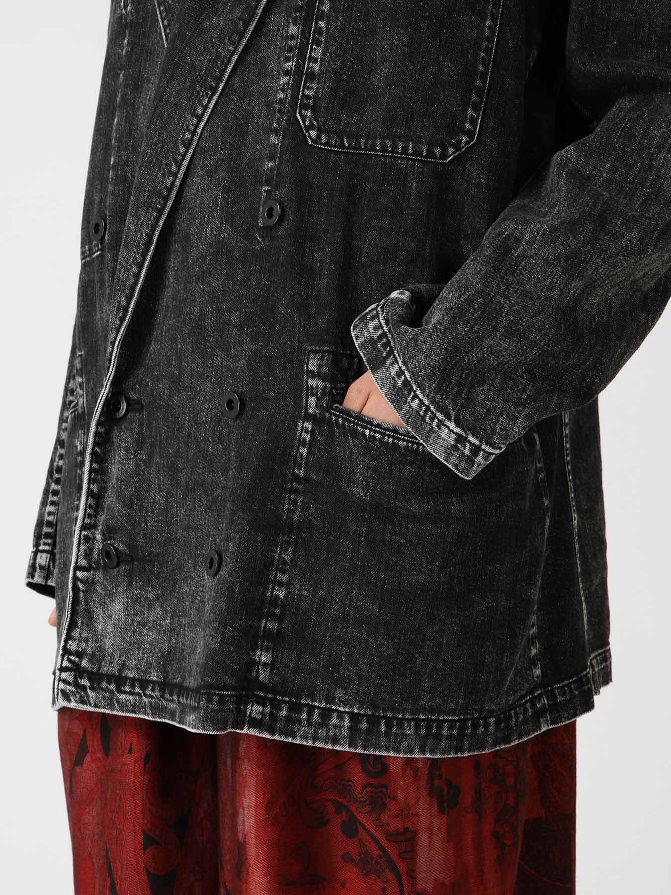 8OZ DENIM CHEMICAL WASH PEAKED LAPEL JACKET