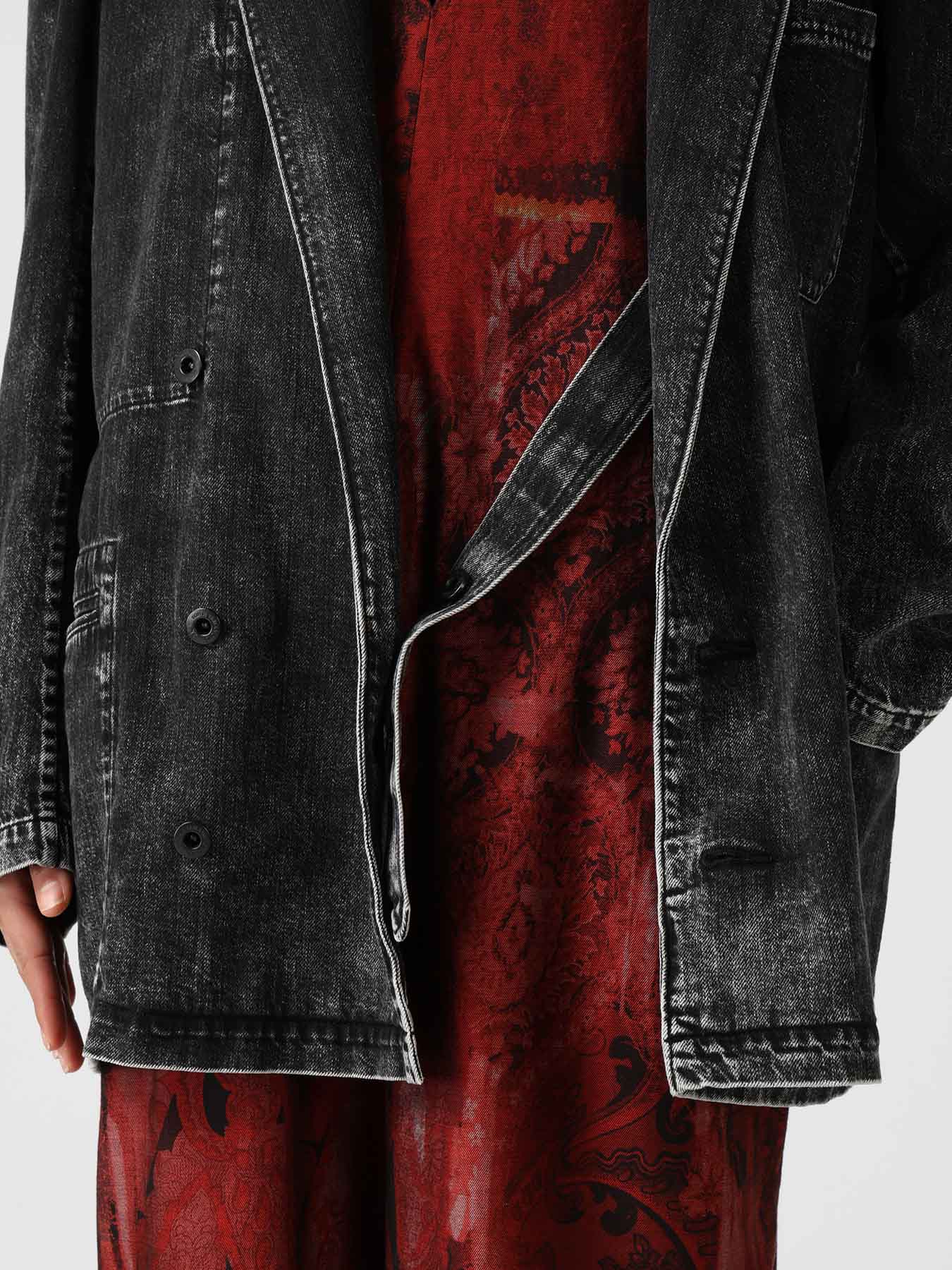 8OZ DENIM CHEMICAL WASH PEAKED LAPEL JACKET