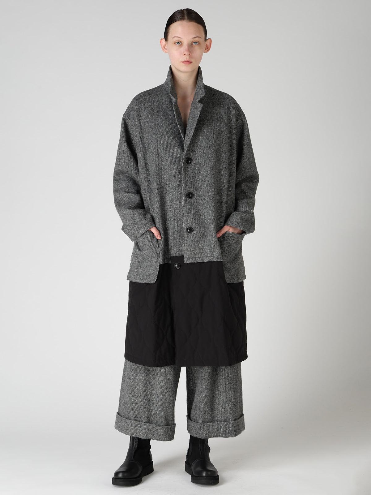 WOOL BLEND TWILL FLANNEL PANEL JACKET