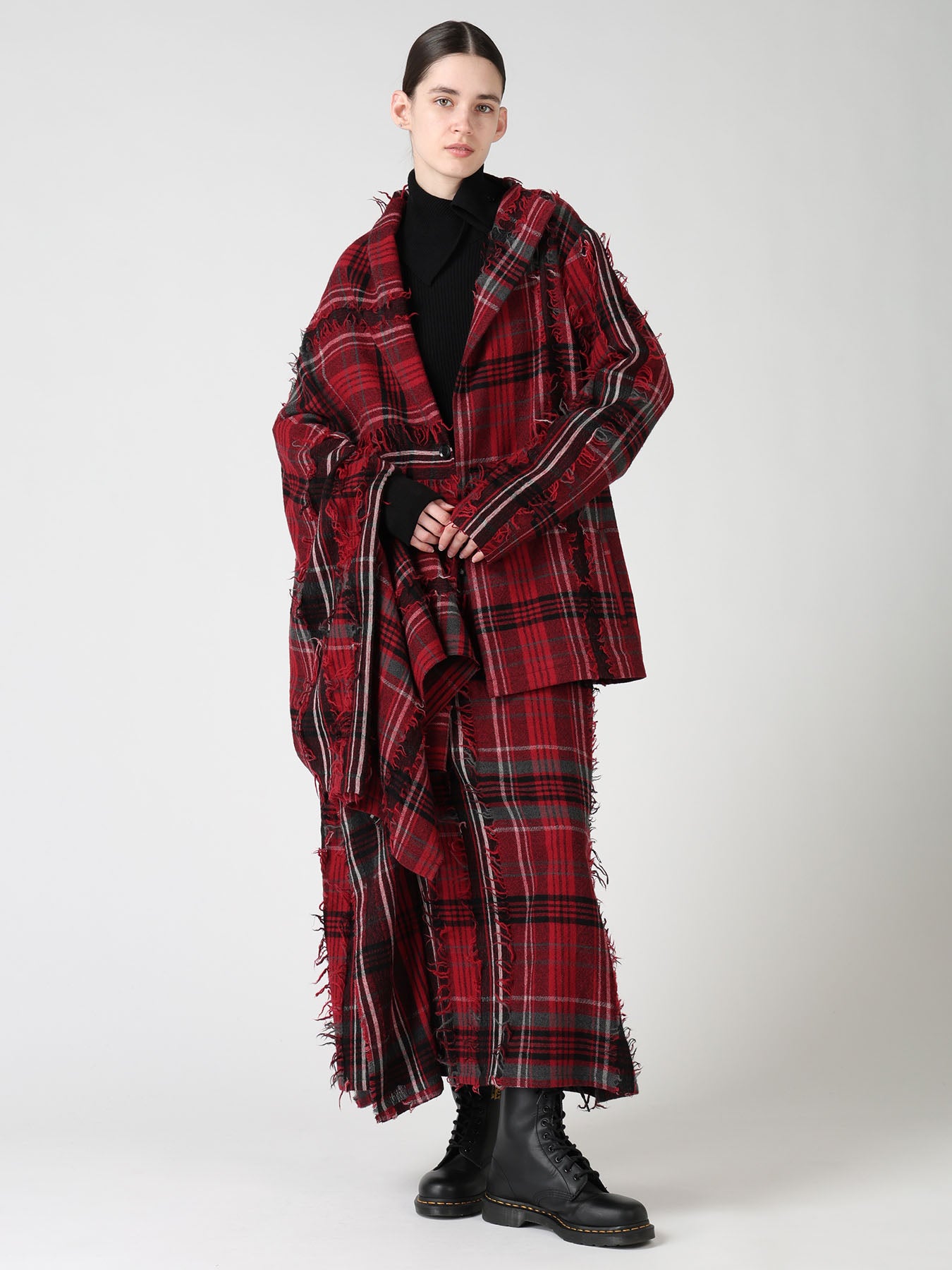 WOOL PLAID CUT JACQUARD CAPE JACKET