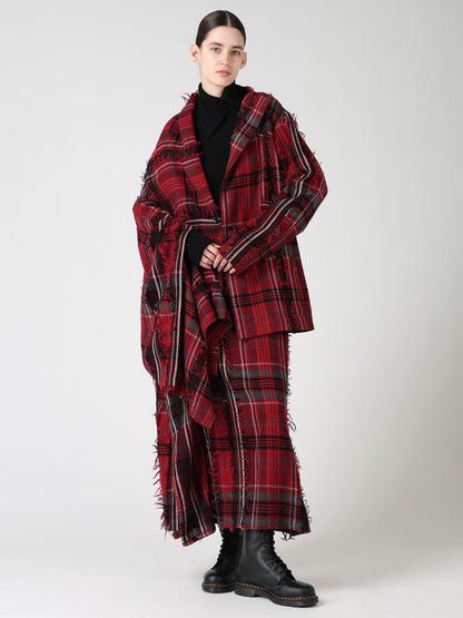 WOOL PLAID CUT JACQUARD CAPE JACKET
