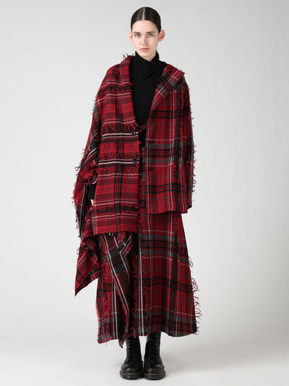 WOOL PLAID CUT JACQUARD CAPE JACKET
