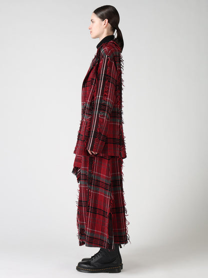 WOOL PLAID CUT JACQUARD CAPE JACKET