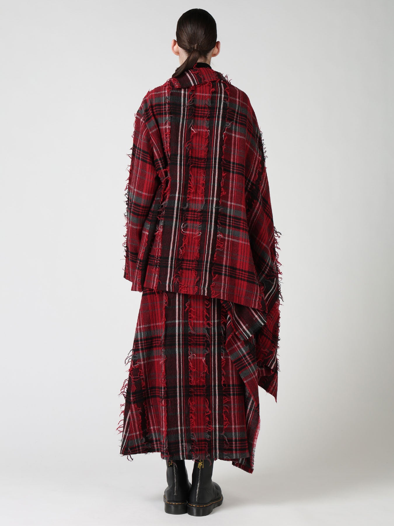 WOOL PLAID CUT JACQUARD CAPE JACKET