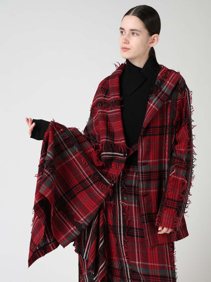 WOOL PLAID CUT JACQUARD CAPE JACKET
