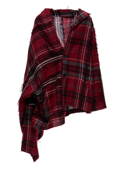 WOOL PLAID CUT JACQUARD CAPE JACKET