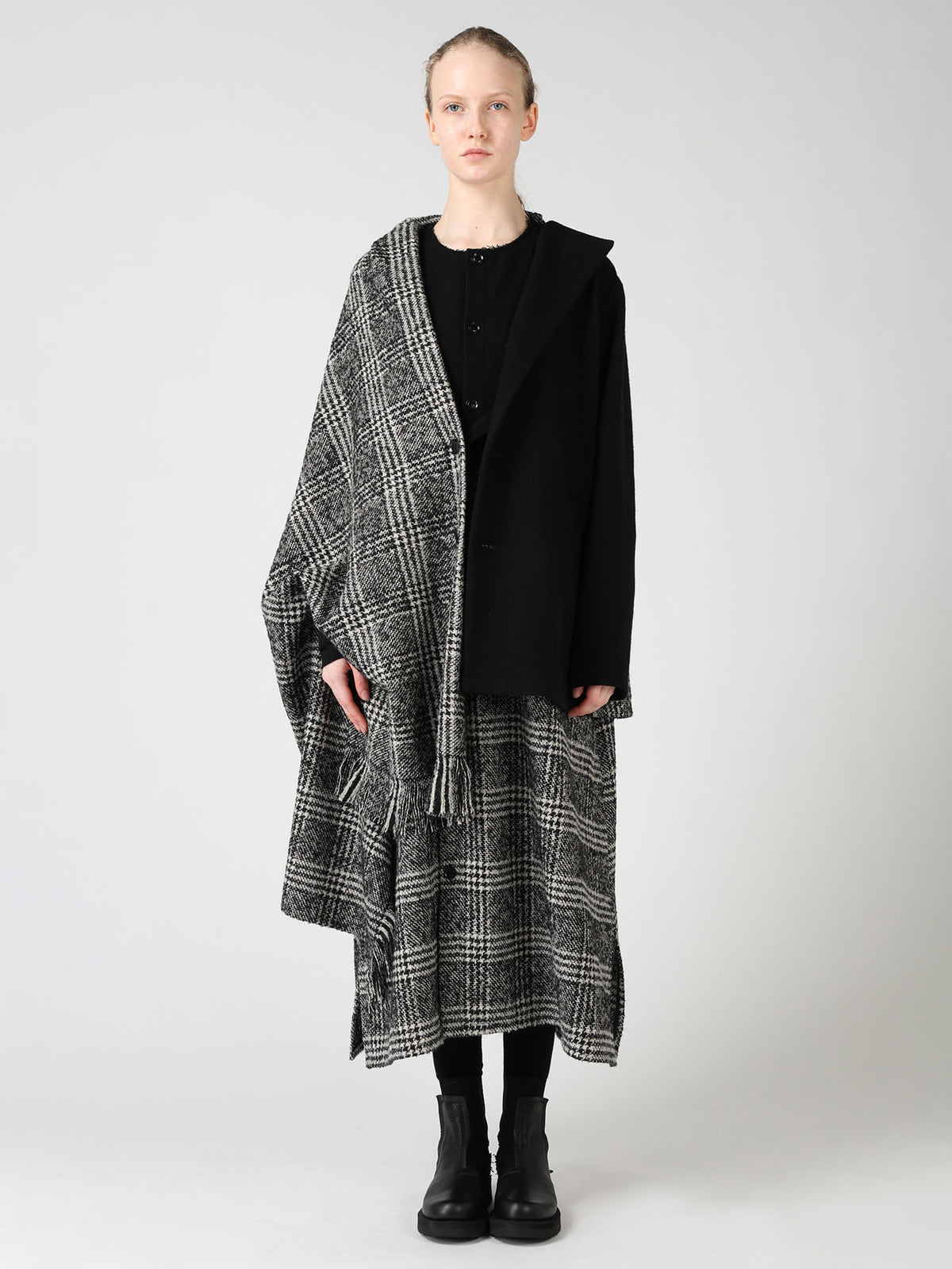 TWEED PLAID CAPE JACKET