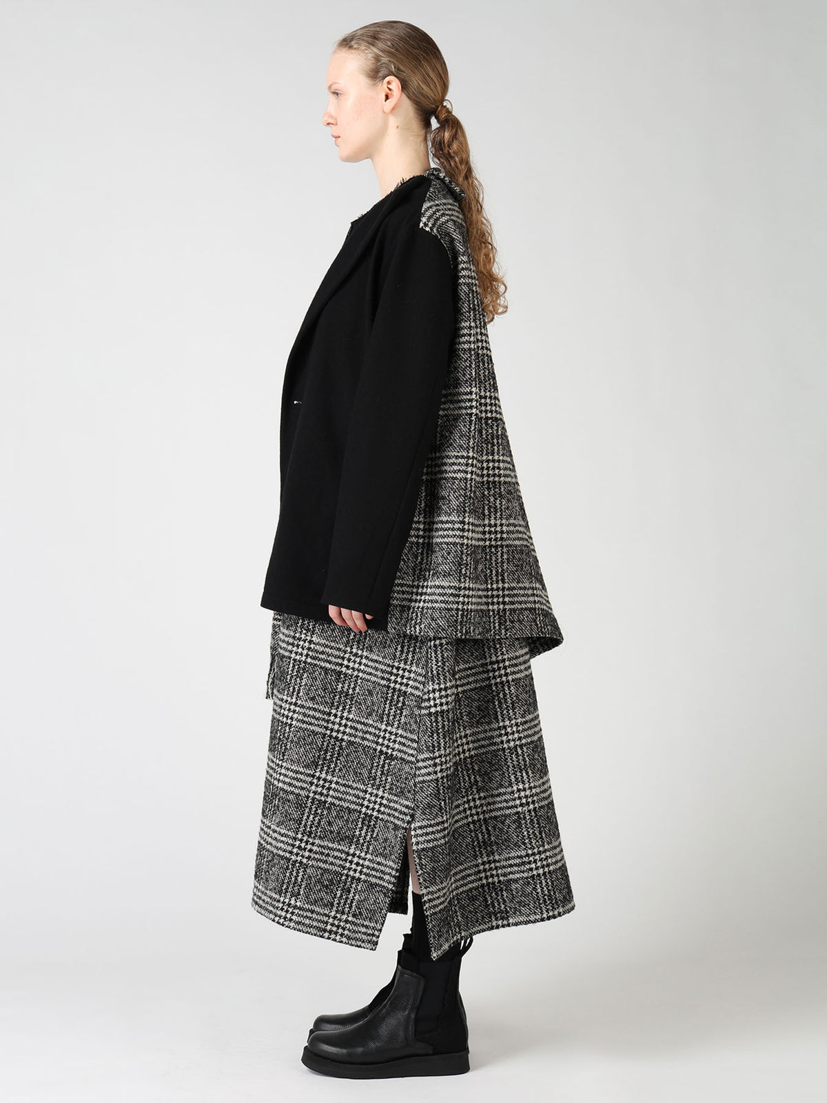 TWEED PLAID CAPE JACKET