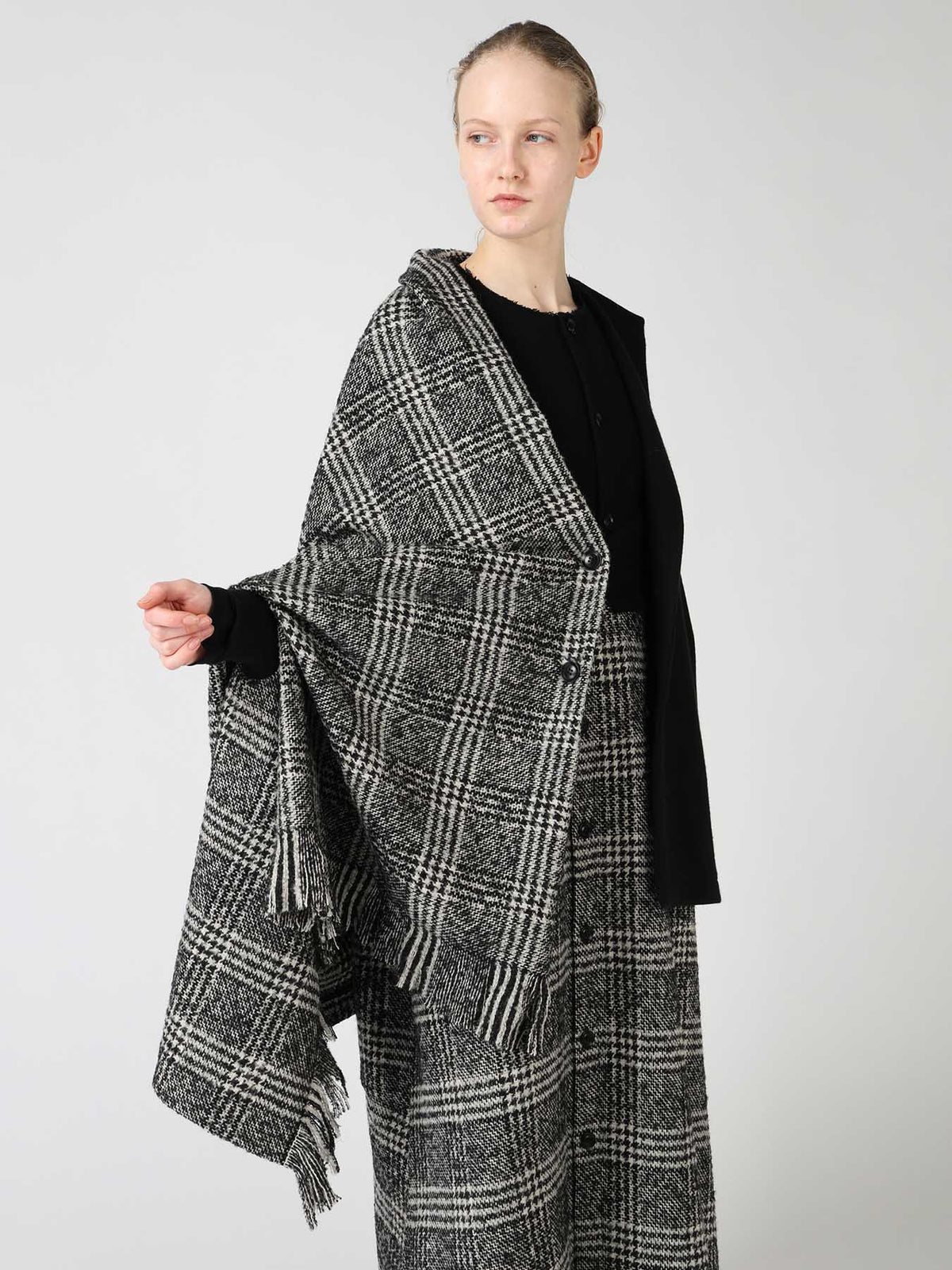TWEED PLAID CAPE JACKET