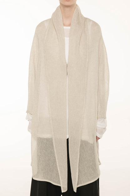 LENO CLOTH SHAWL COLLAR LONG CARDIGAN