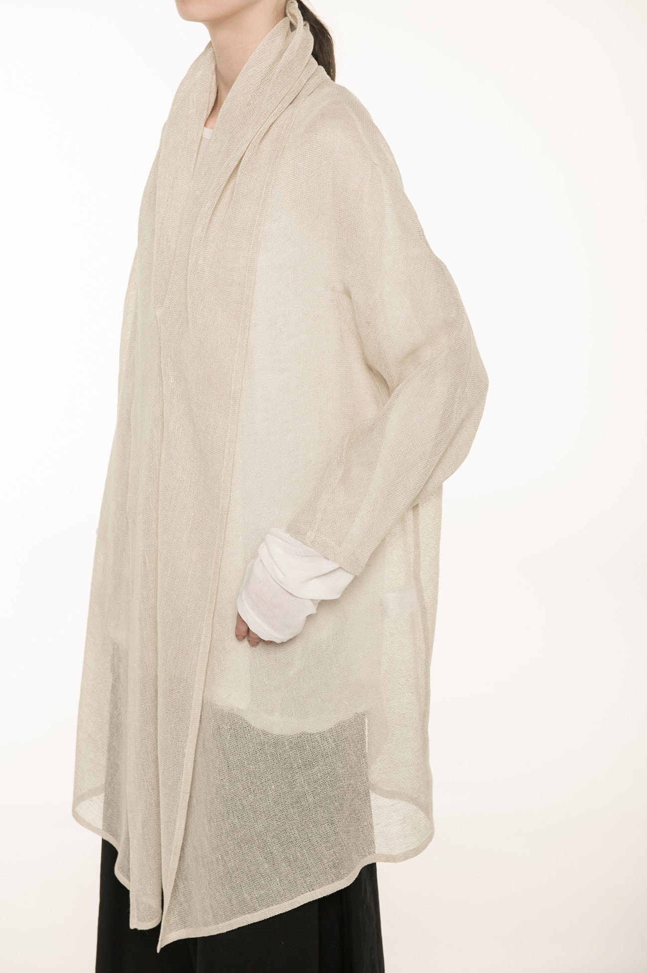 LENO CLOTH SHAWL COLLAR LONG CARDIGAN