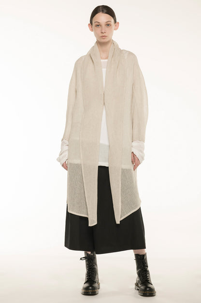 LENO CLOTH SHAWL COLLAR LONG CARDIGAN