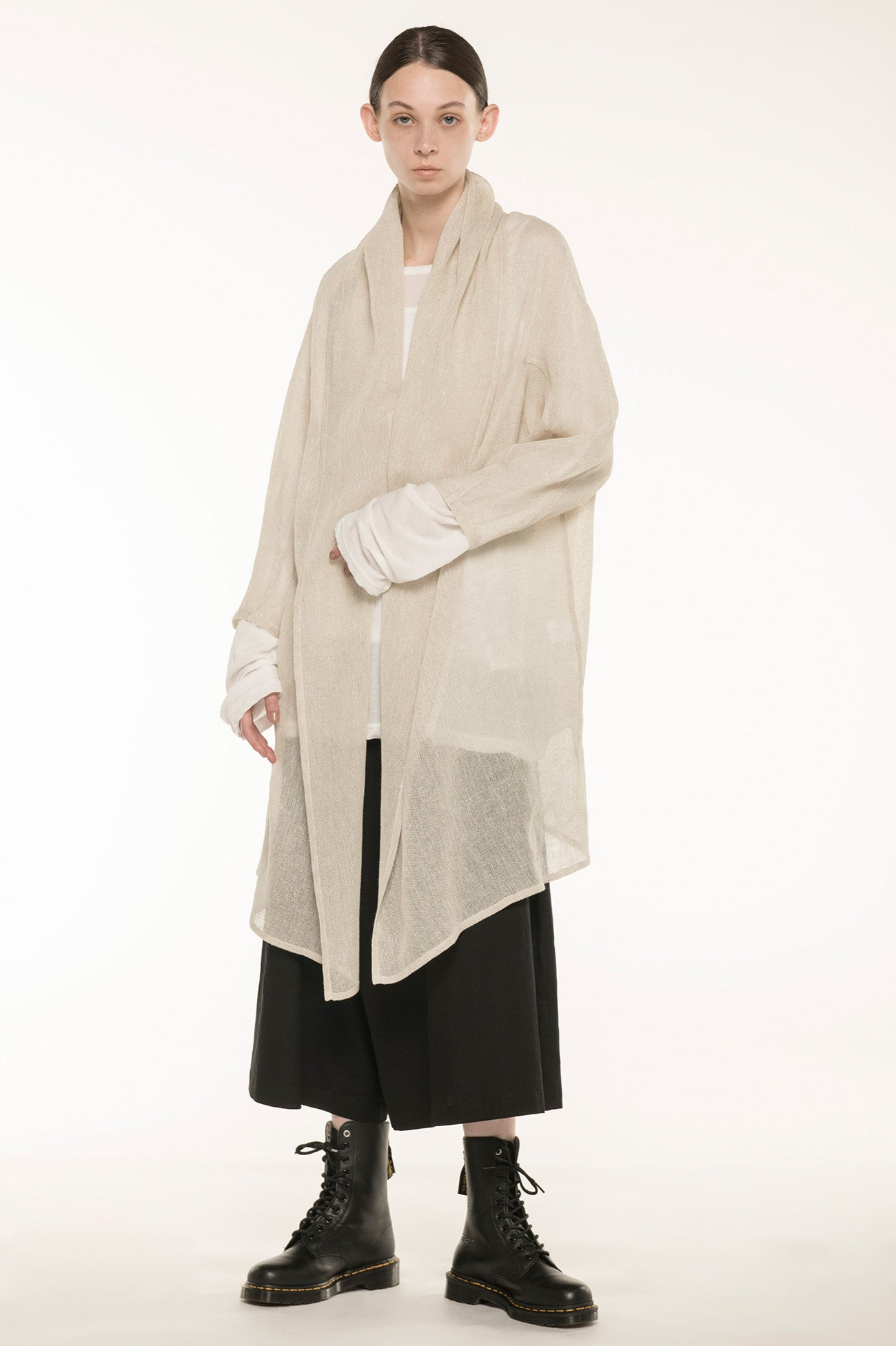 LENO CLOTH SHAWL COLLAR LONG CARDIGAN