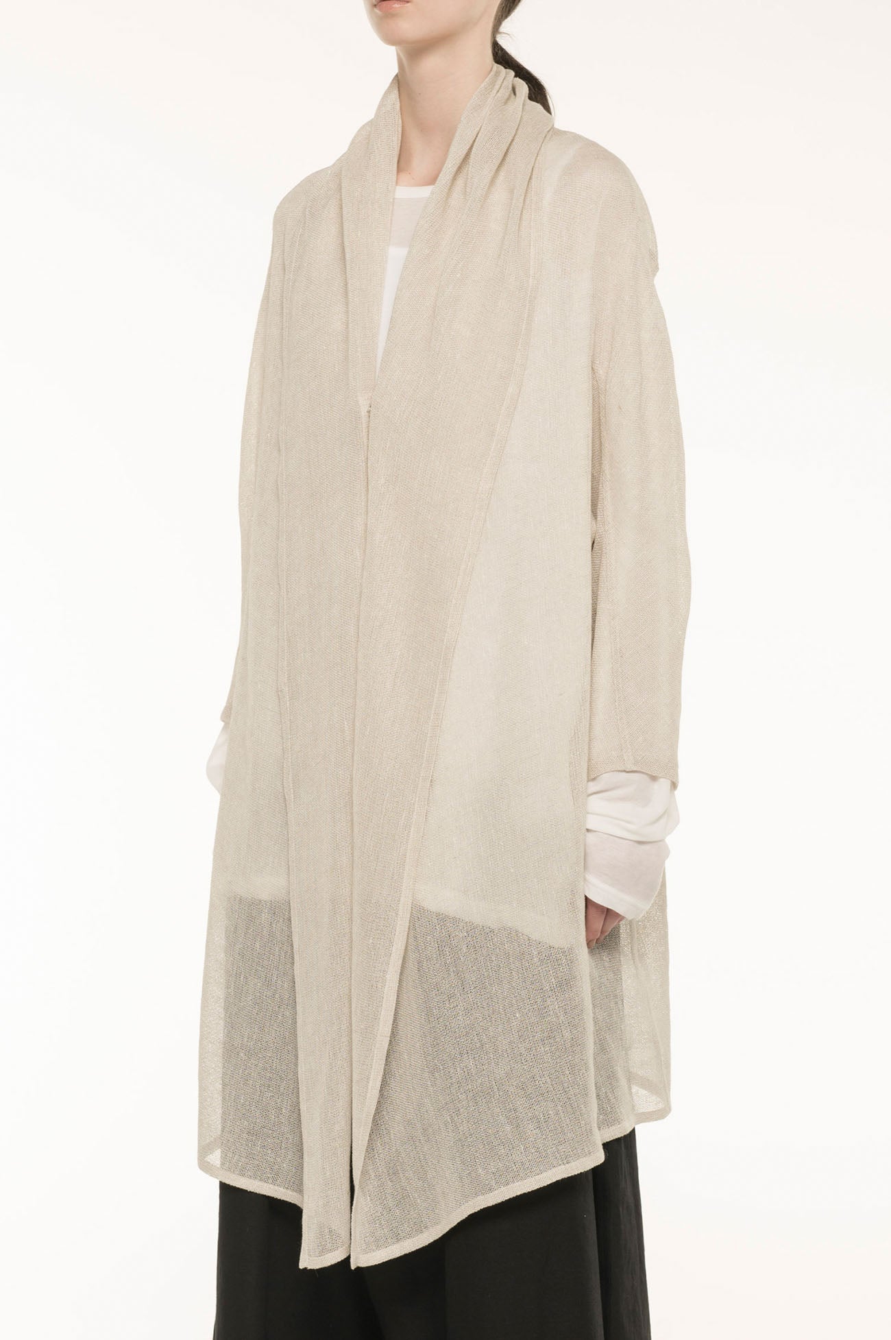 LENO CLOTH SHAWL COLLAR LONG CARDIGAN