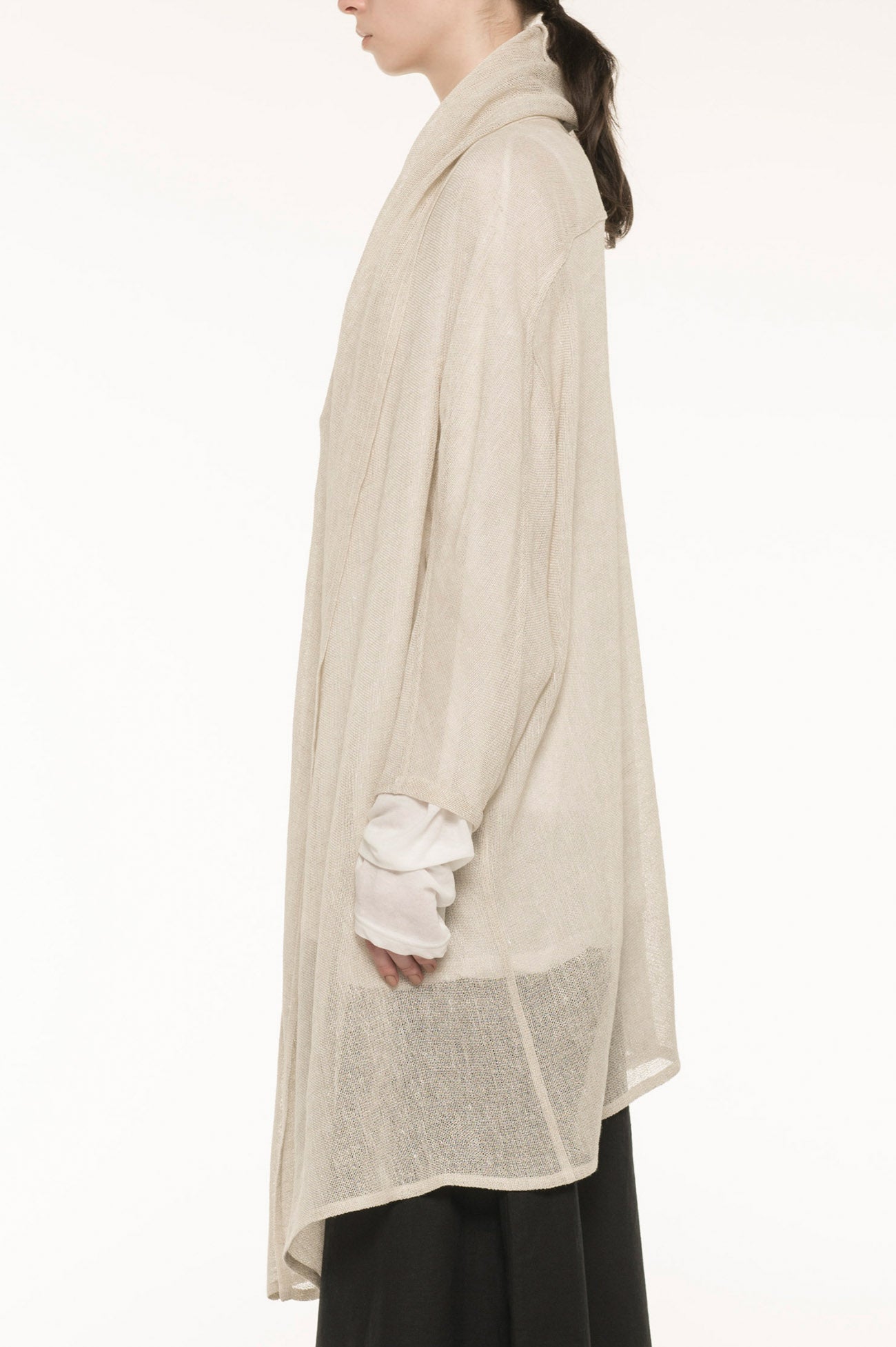 LENO CLOTH SHAWL COLLAR LONG CARDIGAN