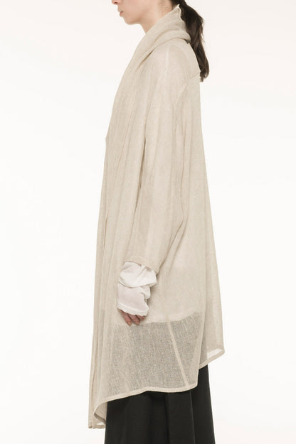 LENO CLOTH SHAWL COLLAR LONG CARDIGAN