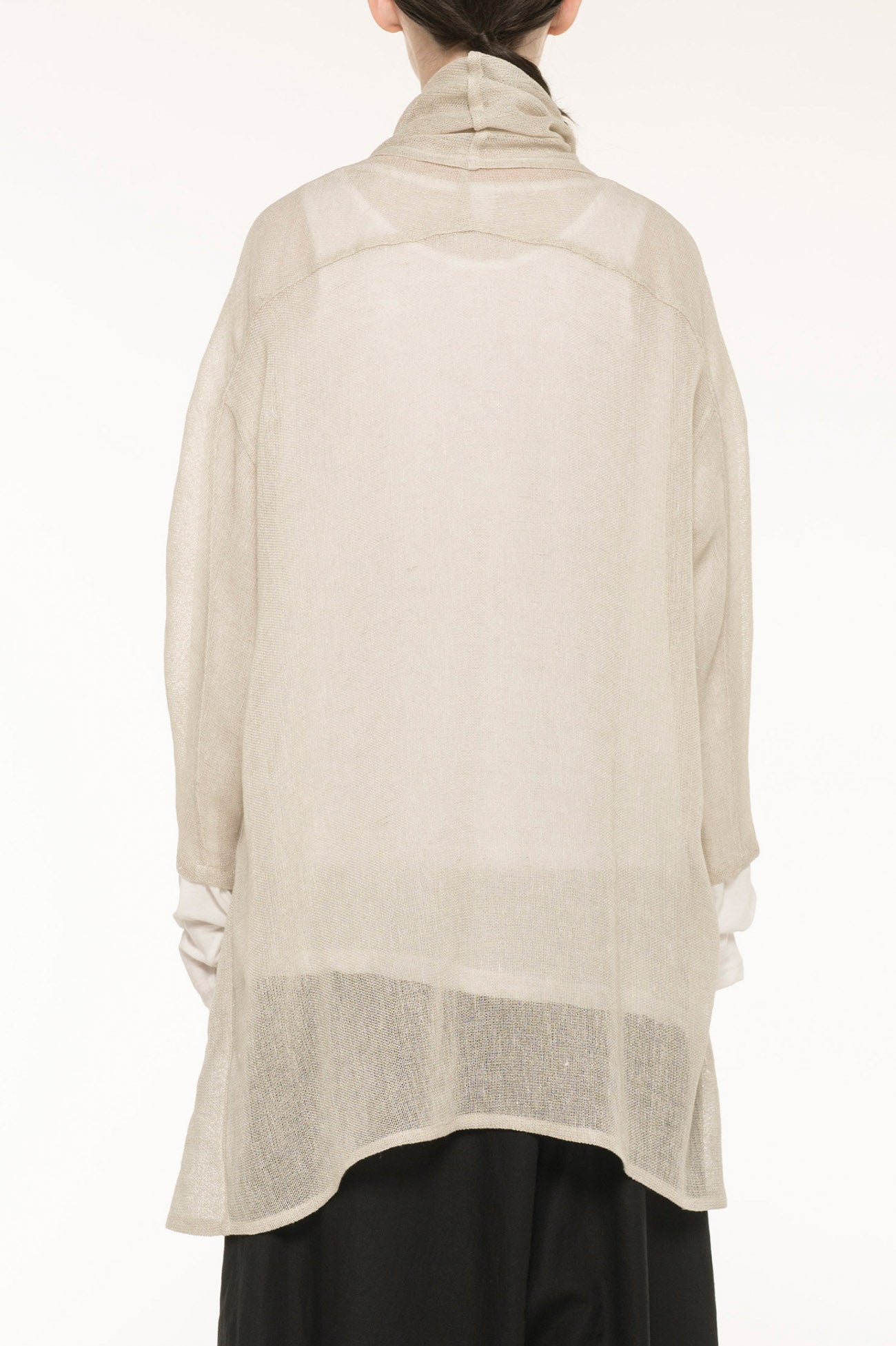 LENO CLOTH SHAWL COLLAR LONG CARDIGAN