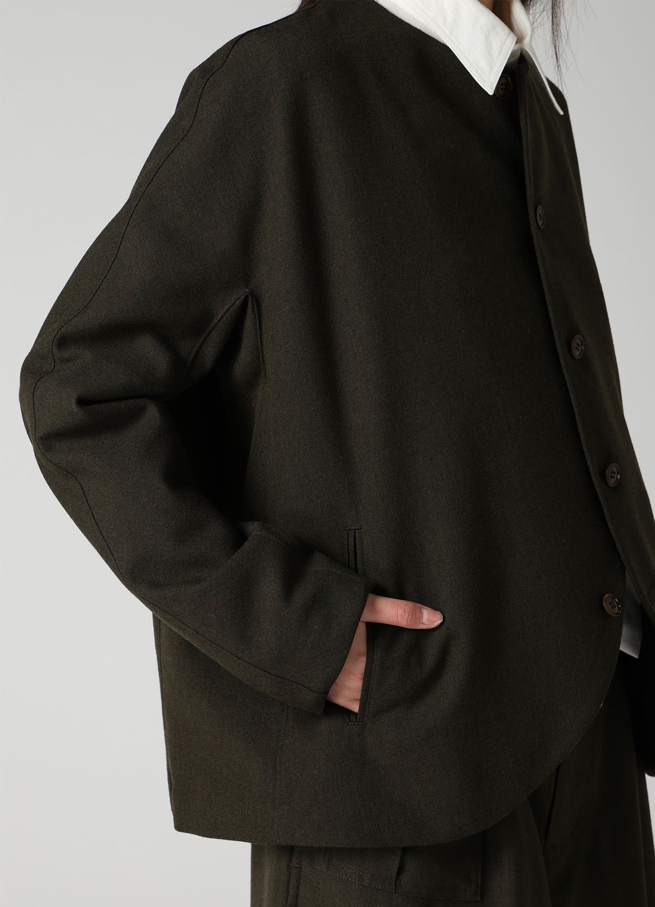VINTAGE MILITARY SERGE COLLARLESS JACKET