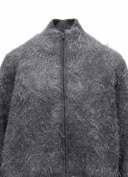 MOHAIR SHAGGY ZIP-UP CARDIGAN