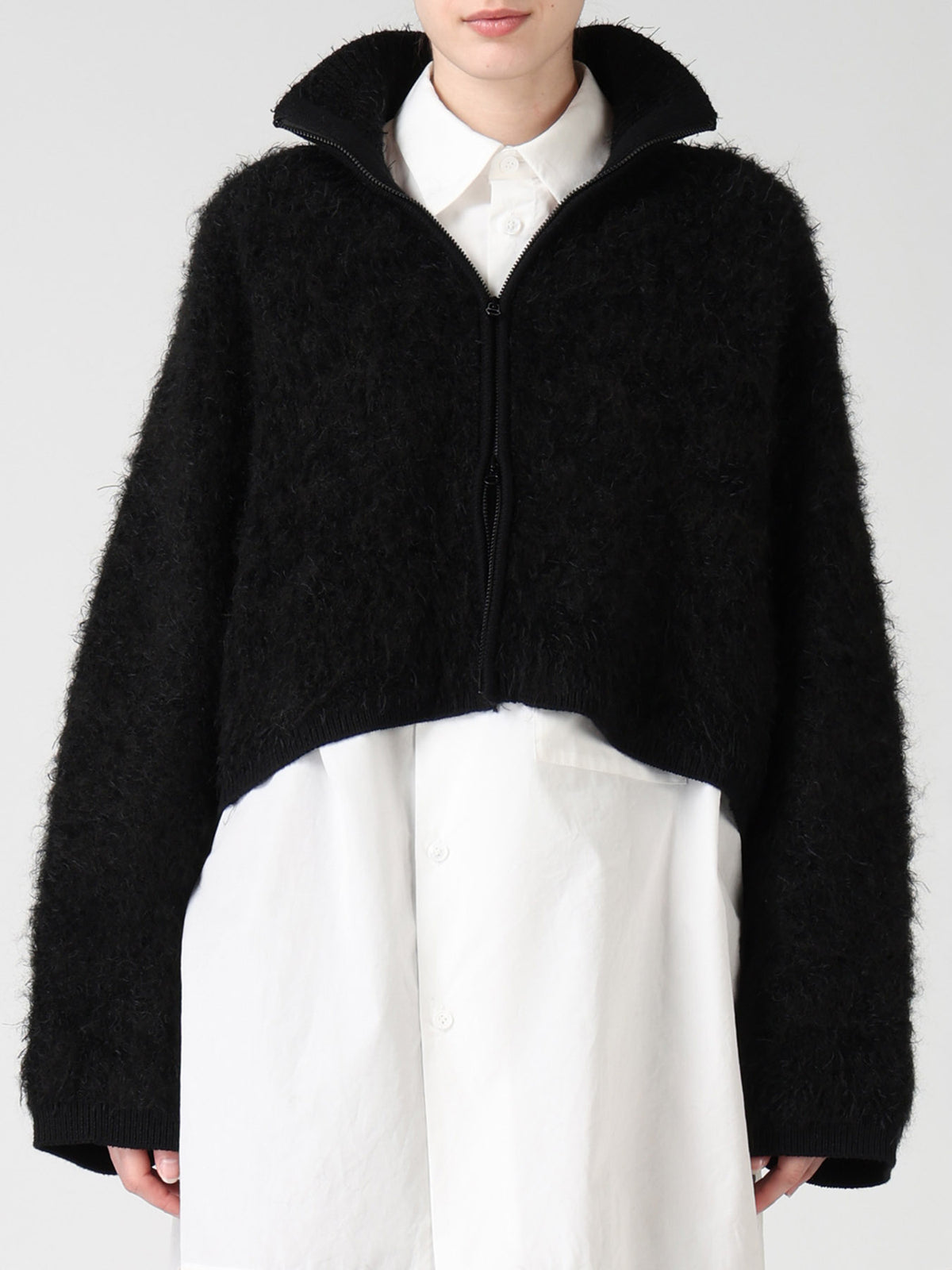 MOHAIR SHAGGY ZIP-UP CARDIGAN