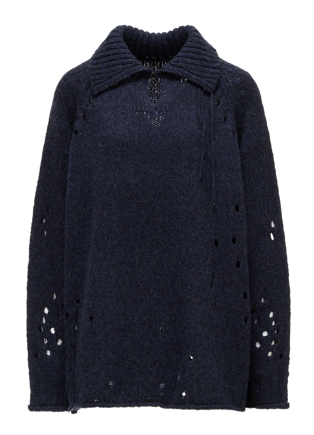 SLUB JERSEY EYELET SKIPPER-COLLAR PULLOVER