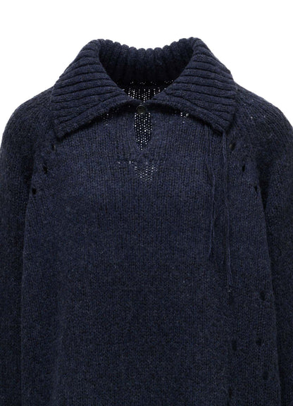 SLUB JERSEY EYELET SKIPPER-COLLAR PULLOVER
