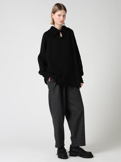 SLUB JERSEY EYELET SKIPPER-COLLAR PULLOVER