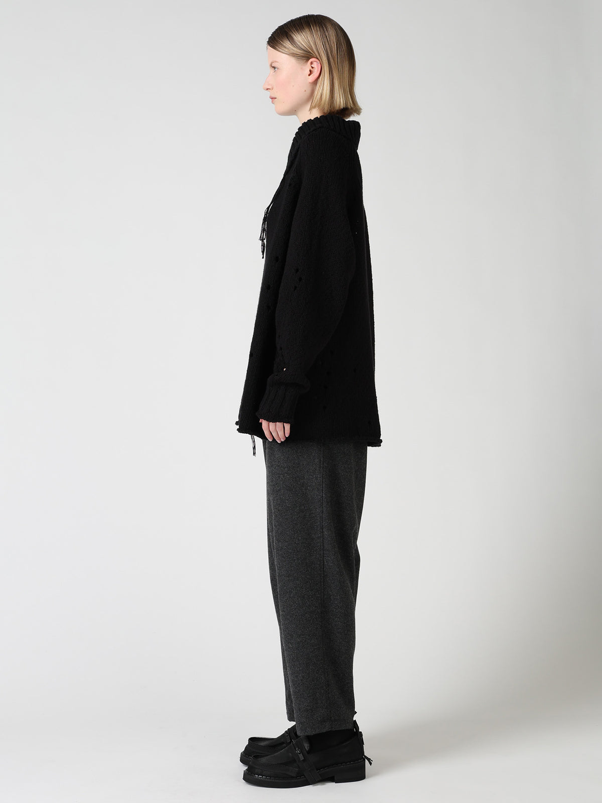 SLUB JERSEY EYELET SKIPPER-COLLAR PULLOVER