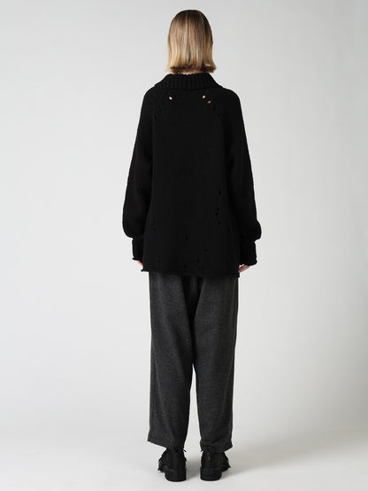 SLUB JERSEY EYELET SKIPPER-COLLAR PULLOVER