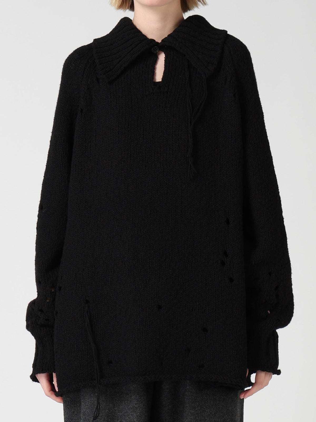 SLUB JERSEY EYELET SKIPPER-COLLAR PULLOVER
