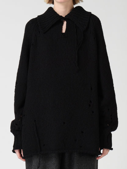 SLUB JERSEY EYELET SKIPPER-COLLAR PULLOVER