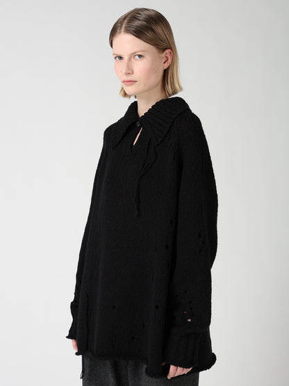 SLUB JERSEY EYELET SKIPPER-COLLAR PULLOVER