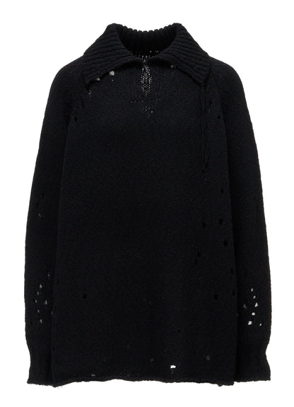 SLUB JERSEY EYELET SKIPPER-COLLAR PULLOVER