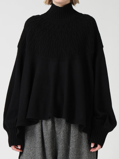 ROUND YOKE HIGH NECK FLARE PULLOVER