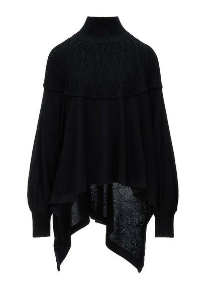 ROUND YOKE HIGH NECK FLARE PULLOVER