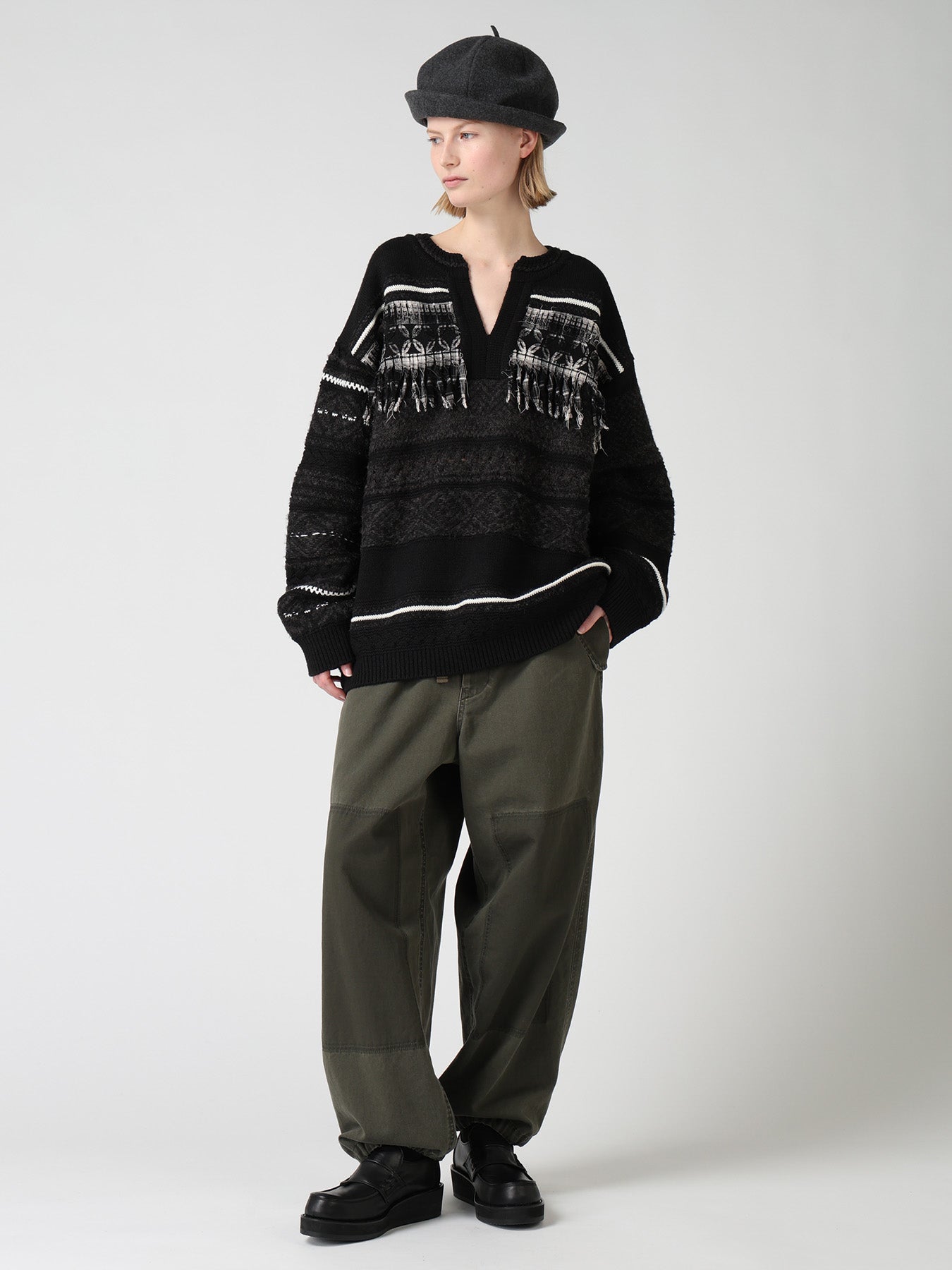 TYROLEAN JACQUARD HENLEY NECK PULLOVER