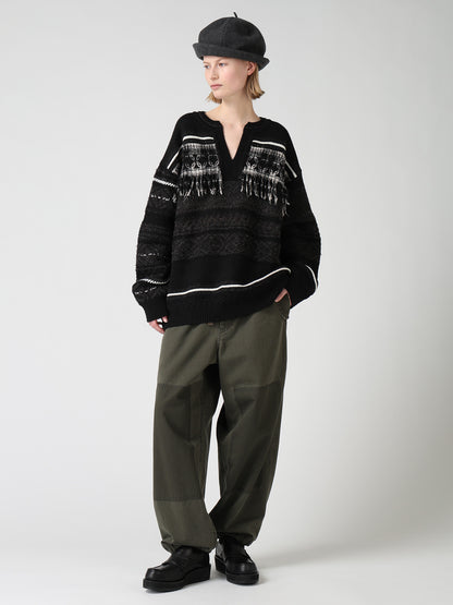 TYROLEAN JACQUARD HENLEY NECK PULLOVER