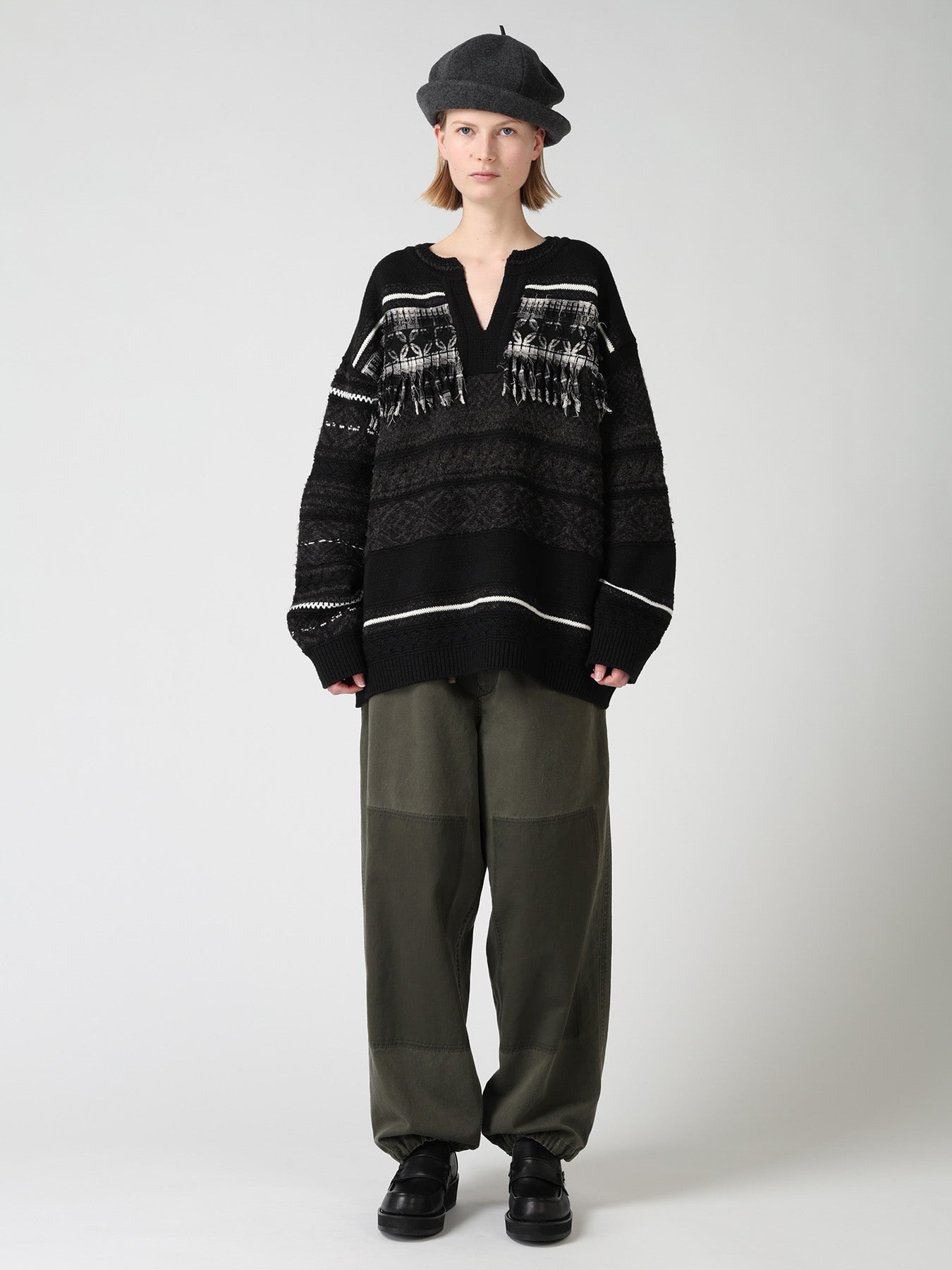 TYROLEAN JACQUARD HENLEY NECK PULLOVER