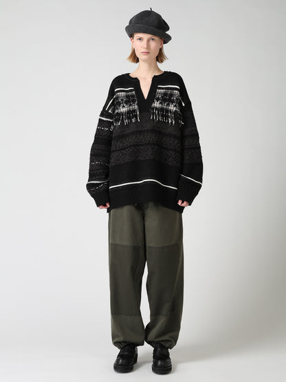 TYROLEAN JACQUARD HENLEY NECK PULLOVER