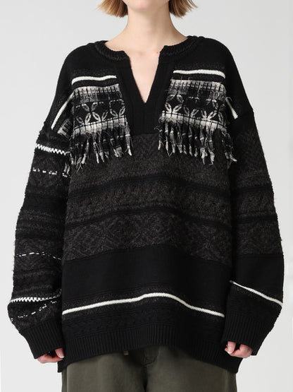 TYROLEAN JACQUARD HENLEY NECK PULLOVER