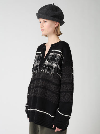 TYROLEAN JACQUARD HENLEY NECK PULLOVER