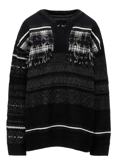 TYROLEAN JACQUARD HENLEY NECK PULLOVER