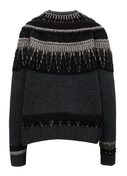 MULTI-MATERIAL NORDIC CARDIGAN