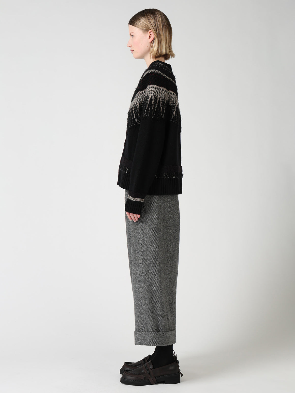 MULTI-MATERIAL NORDIC CARDIGAN
