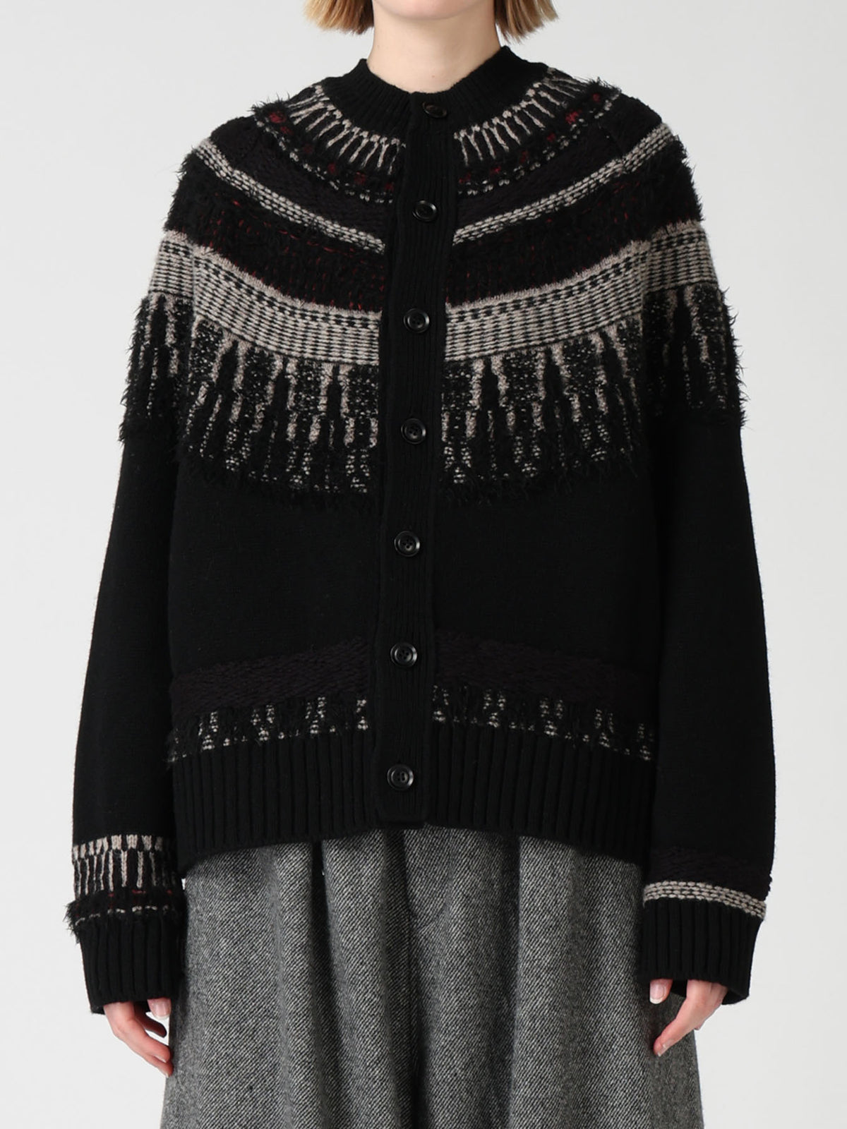MULTI-MATERIAL NORDIC CARDIGAN