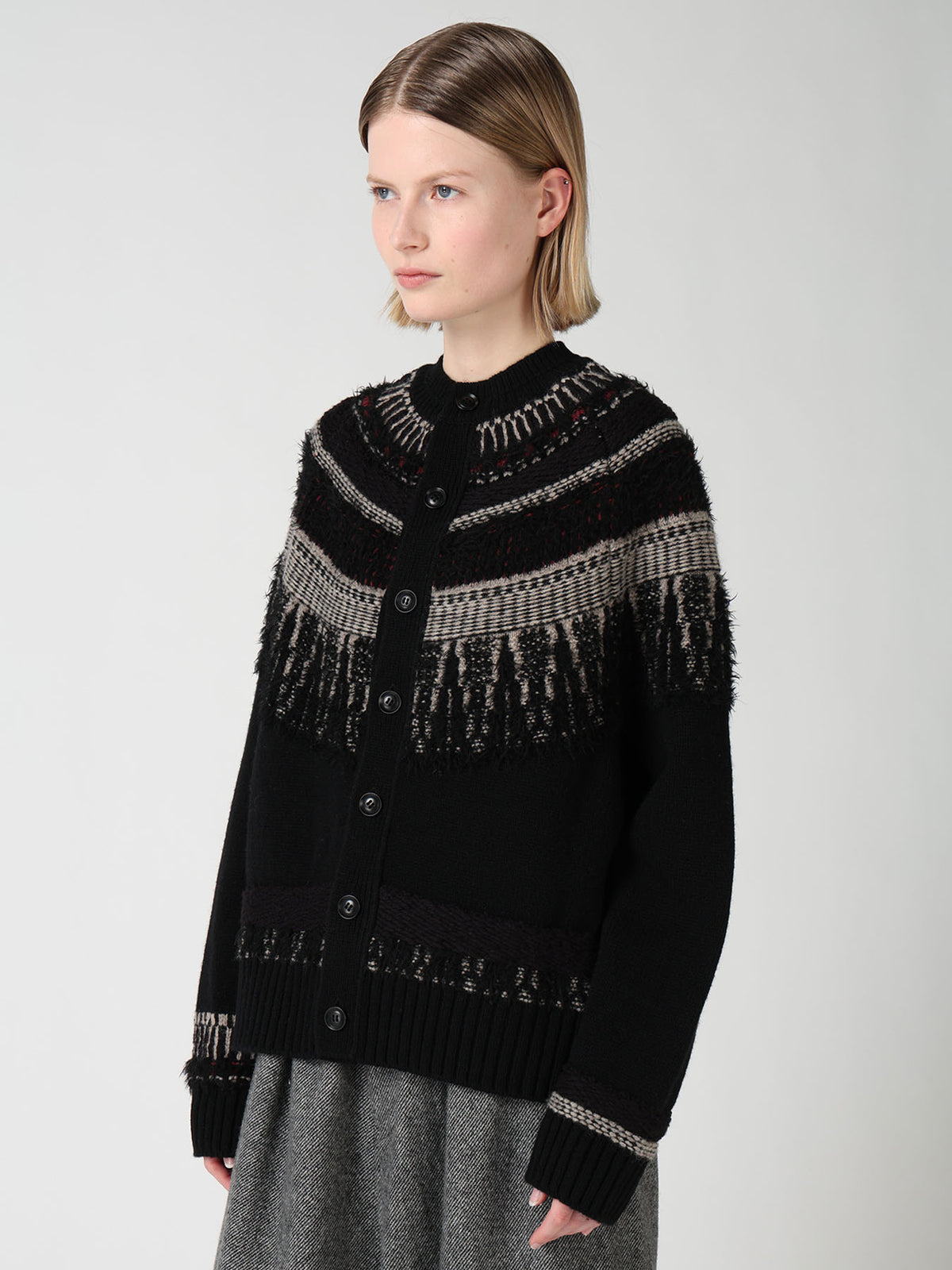 MULTI-MATERIAL NORDIC CARDIGAN