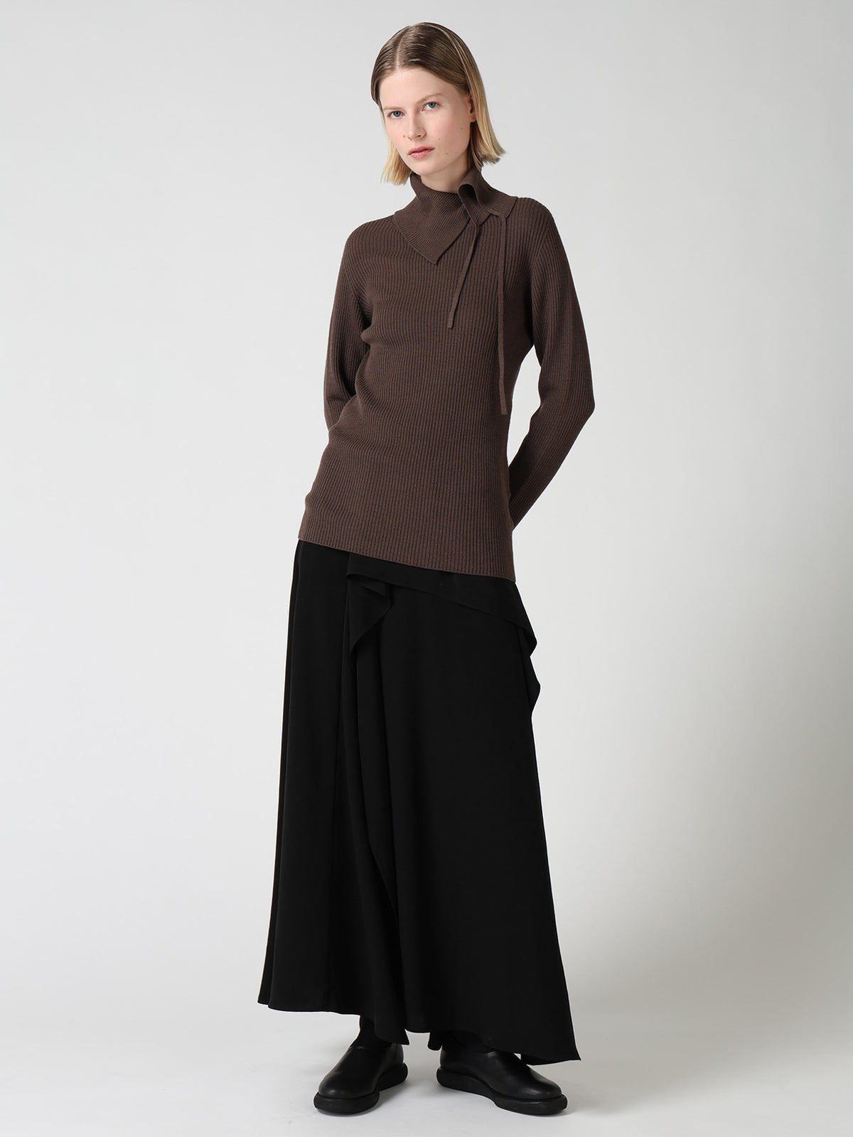 WOOL RIB 3-WAY BUTTON-UP HIGH NECK PULLOVER