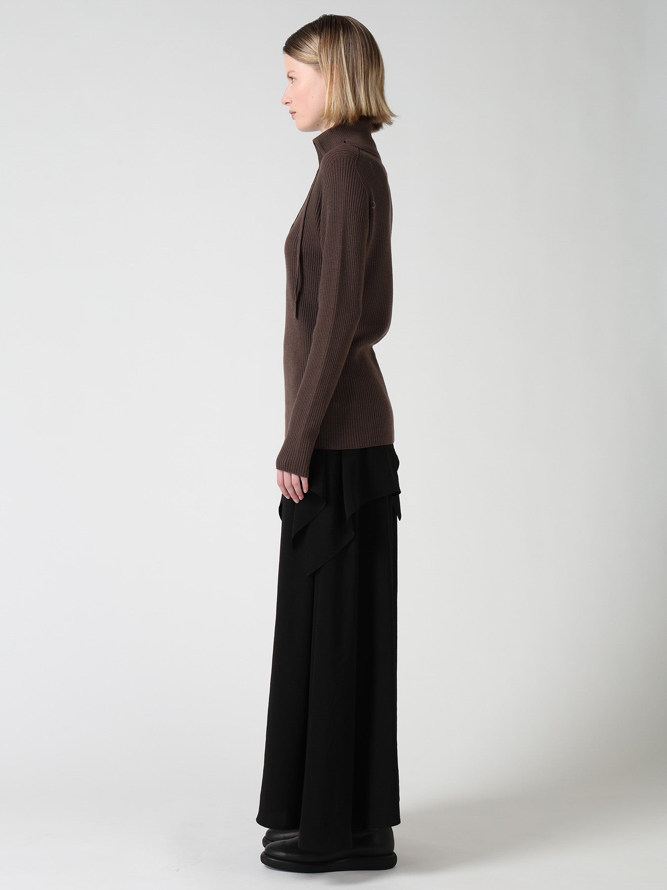 WOOL RIB 3-WAY BUTTON-UP HIGH NECK PULLOVER